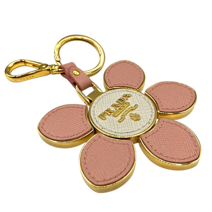 PRADA Key Ring Keychain Bag Charm Flower Pink White Authentic