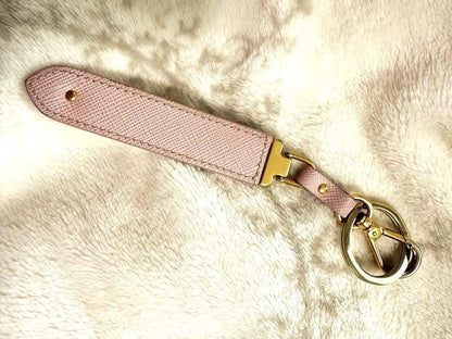 PRADA Key Ring Keychain Bag Charm Leather Pink Authentic