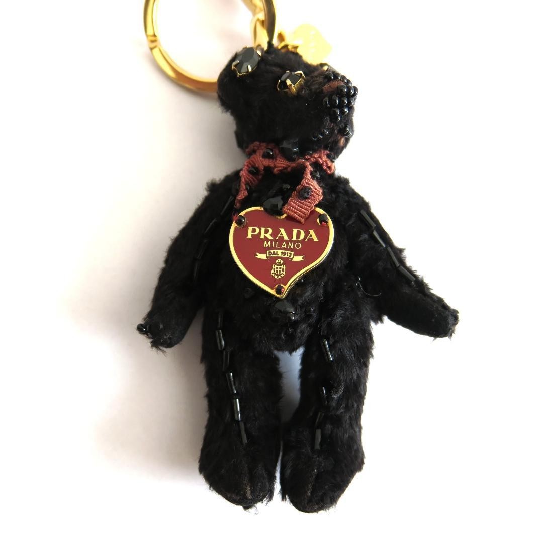 PRADA Key Ring Keychain Bag Charm Bear Black Red Authentic