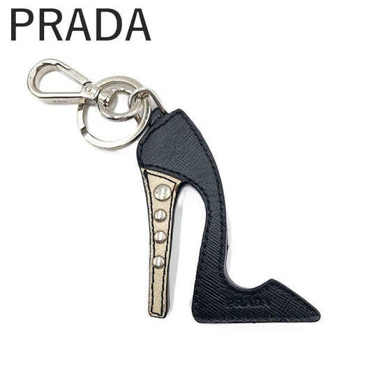 PRADA Key Ring Keychain Bag Charm High heel pumps Black White Authentic