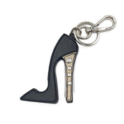 PRADA Key Ring Keychain Bag Charm High heel pumps Black White Authentic