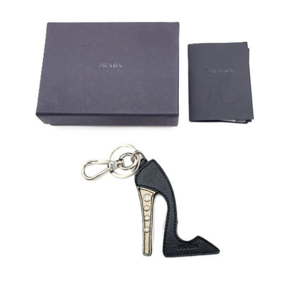 PRADA Key Ring Keychain Bag Charm High heel pumps Black White Authentic
