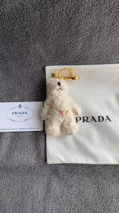 PRADA Key Ring Keychain Bag Charm Bear White Authentic