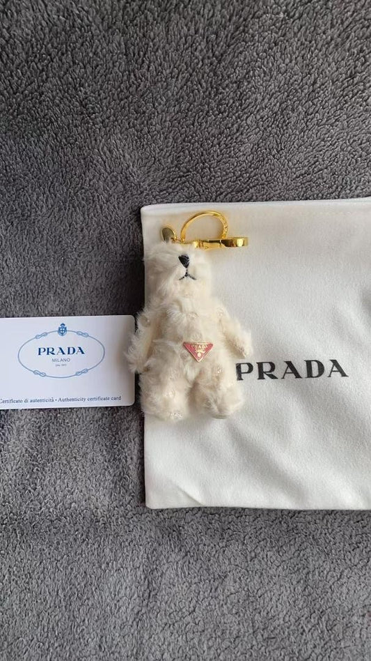 PRADA Key Ring Keychain Bag Charm Bear White Authentic