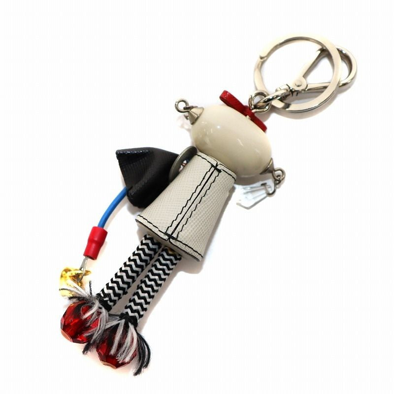 PRADA Key Ring Keychain Bag Charm Robot White Black Red Authentic
