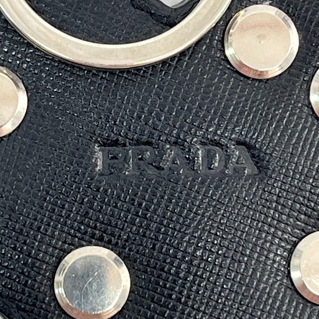 PRADA Key Ring Keychain Bag Charm Heart Leather Black Silver Authentic