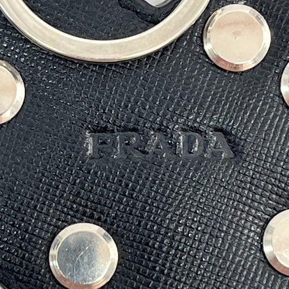 PRADA Key Ring Keychain Bag Charm Heart Leather Black Silver Authentic