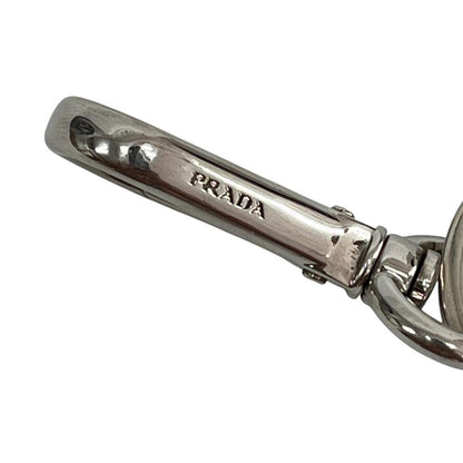PRADA Key Ring Keychain Bag Charm Heart Leather Black Silver Authentic