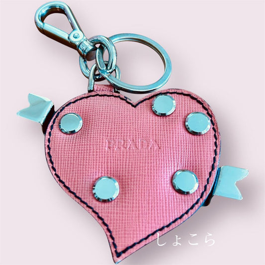 PRADA Key Ring Keychain Bag Charm Heart Pink Authentic