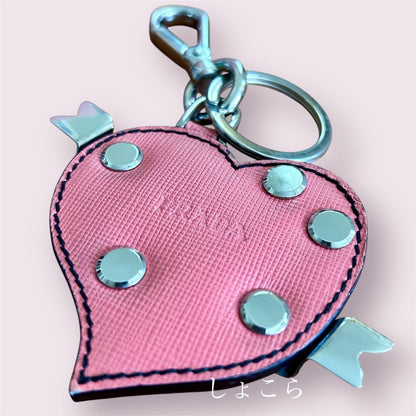 PRADA Key Ring Keychain Bag Charm Heart Pink Authentic