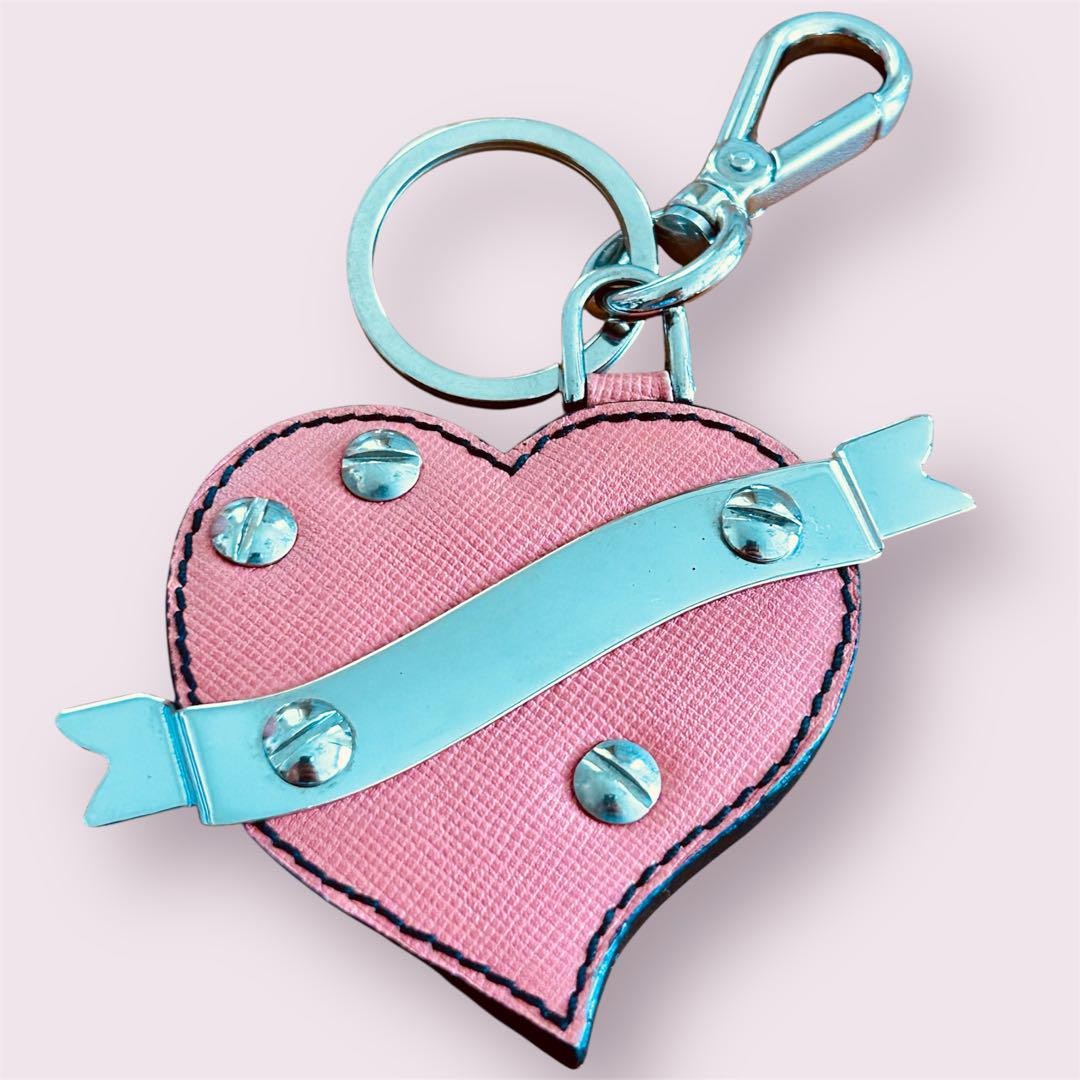 PRADA Key Ring Keychain Bag Charm Heart Pink Authentic