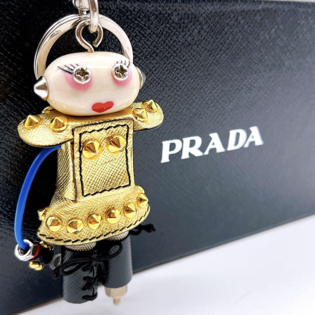 PRADA Key Ring Keychain Bag Charm Robot Nancy Gold Authentic