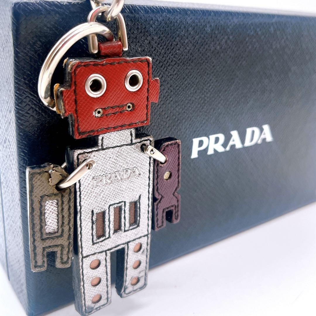 PRADA Key Ring Keychain Bag Charm Robot Leather Multicolor Authentic