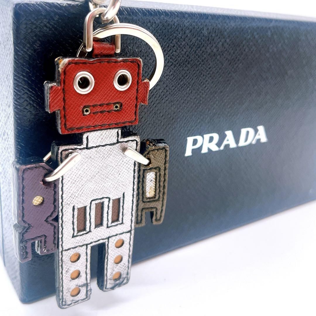 PRADA Key Ring Keychain Bag Charm Robot Leather Multicolor Authentic