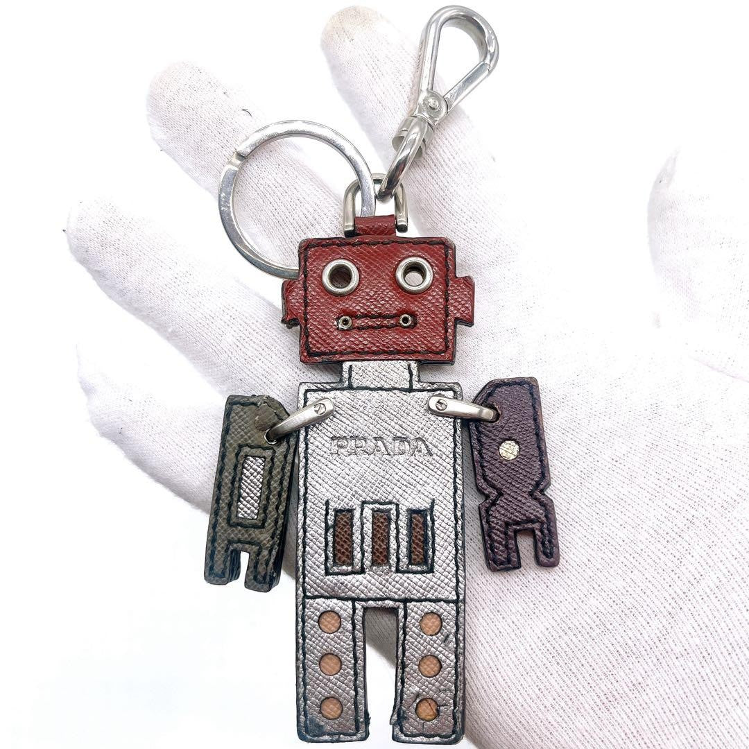 PRADA Key Ring Keychain Bag Charm Robot Leather Multicolor Authentic