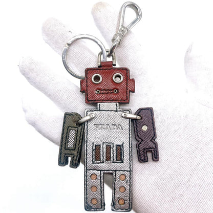 PRADA Key Ring Keychain Bag Charm Robot Leather Multicolor Authentic