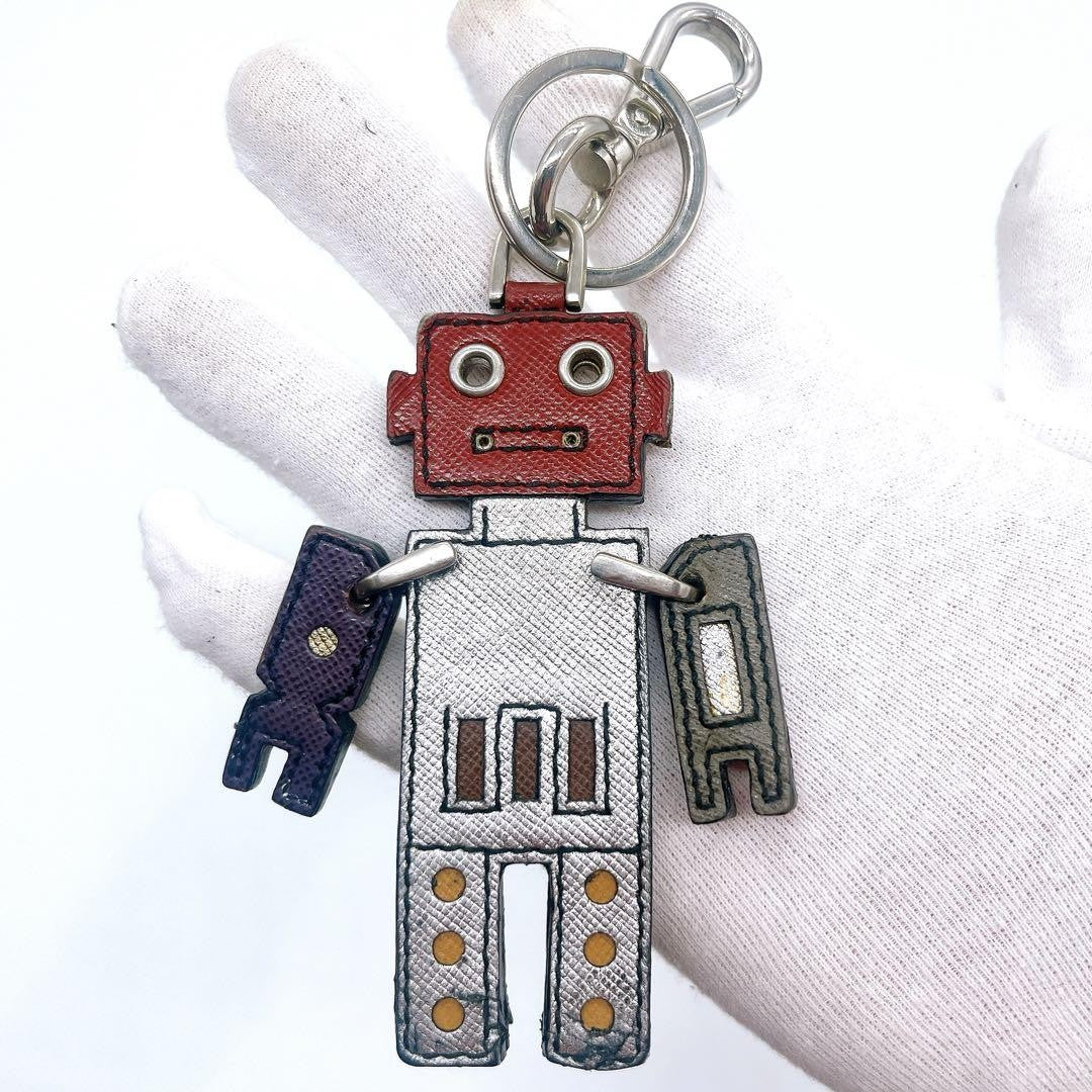 PRADA Key Ring Keychain Bag Charm Robot Leather Multicolor Authentic