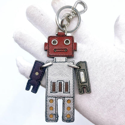 PRADA Key Ring Keychain Bag Charm Robot Leather Multicolor Authentic