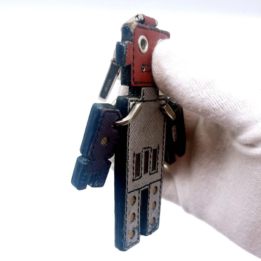 PRADA Key Ring Keychain Bag Charm Robot Leather Multicolor Authentic