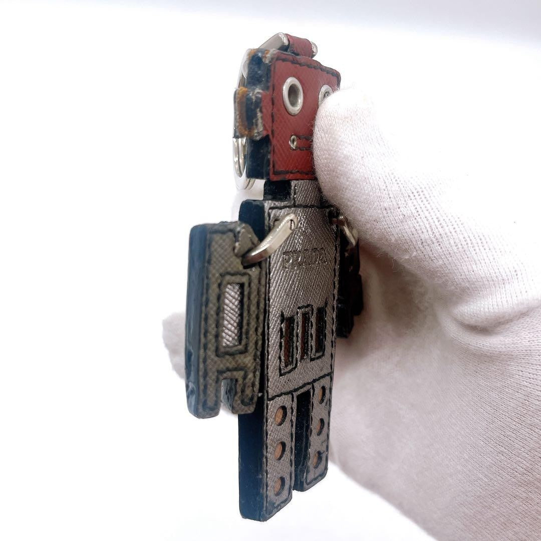 PRADA Key Ring Keychain Bag Charm Robot Leather Multicolor Authentic