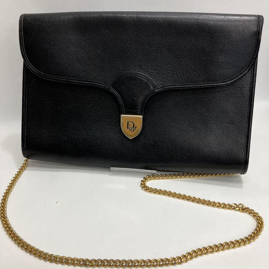 Christian Dior Shoulder Bag Purse Chain Logo Leather Black Authentic