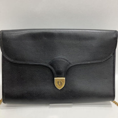Christian Dior Shoulder Bag Purse Chain Logo Leather Black Authentic