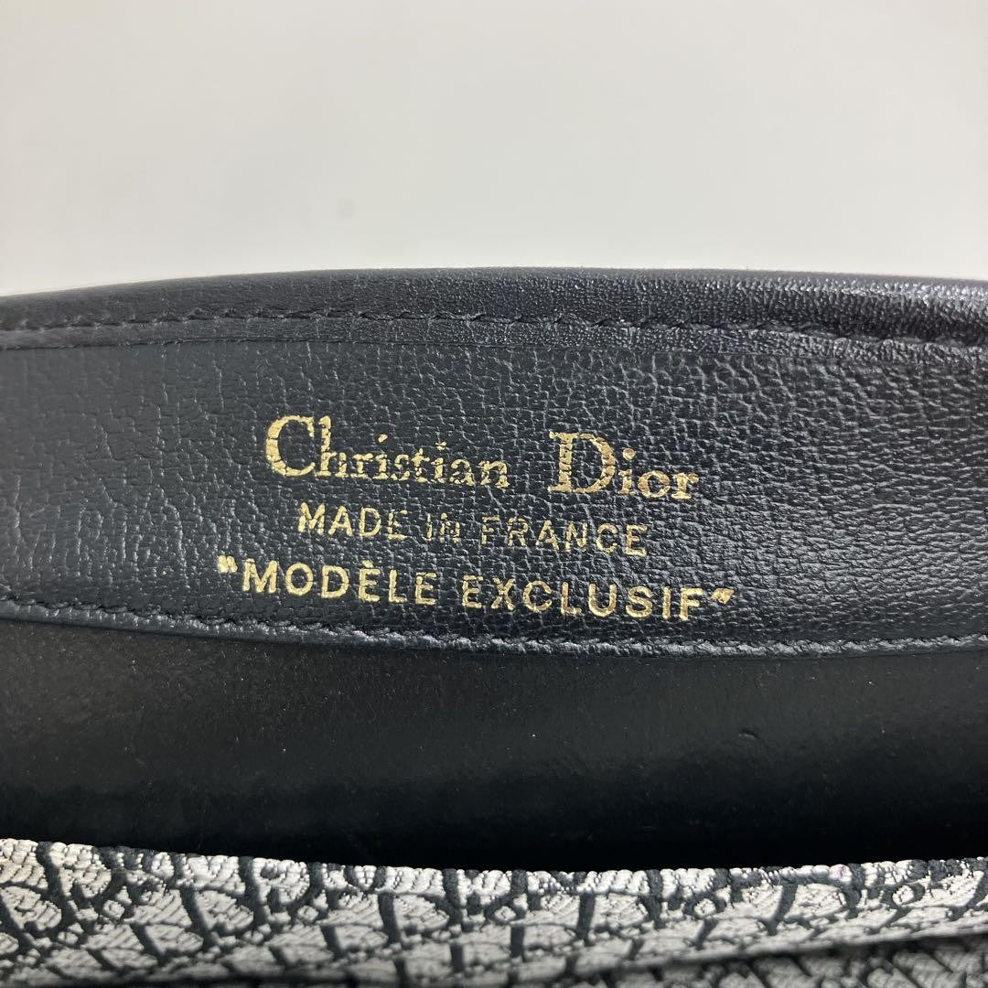 Christian Dior Shoulder Bag Purse Chain Logo Leather Black Authentic