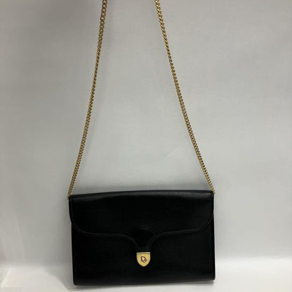 Christian Dior Shoulder Bag Purse Chain Logo Leather Black Authentic