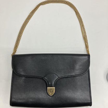 Christian Dior Shoulder Bag Purse Chain Logo Leather Black Authentic