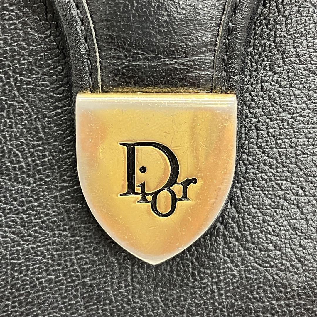 Christian Dior Shoulder Bag Purse Chain Logo Leather Black Authentic