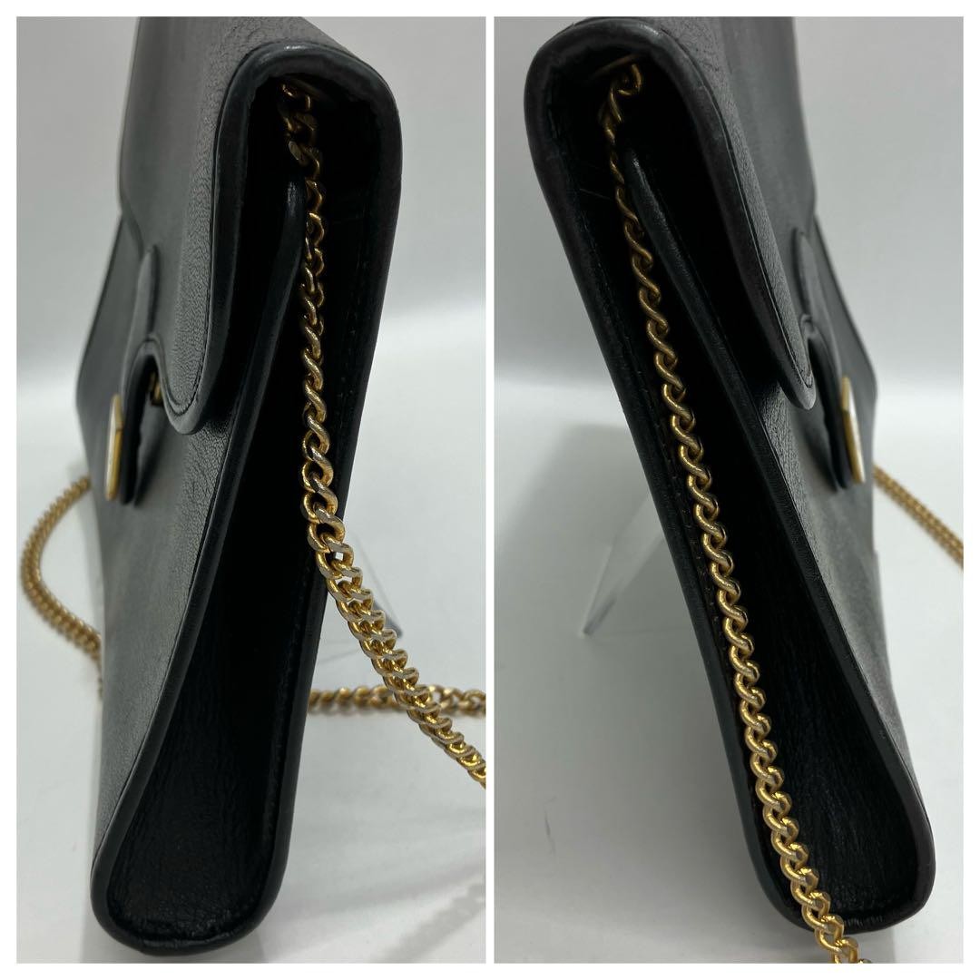 Christian Dior Shoulder Bag Purse Chain Logo Leather Black Authentic