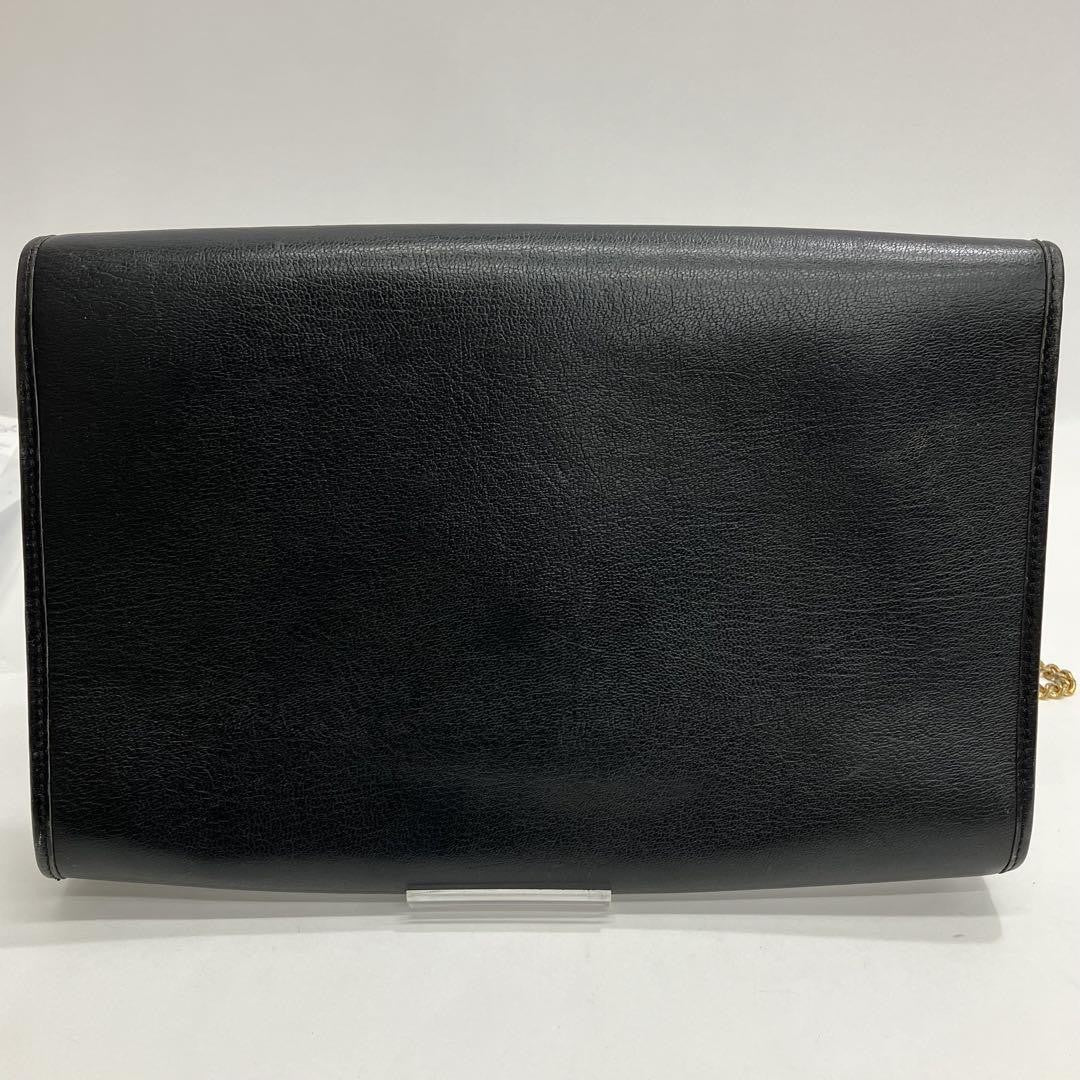 Christian Dior Shoulder Bag Purse Chain Logo Leather Black Authentic