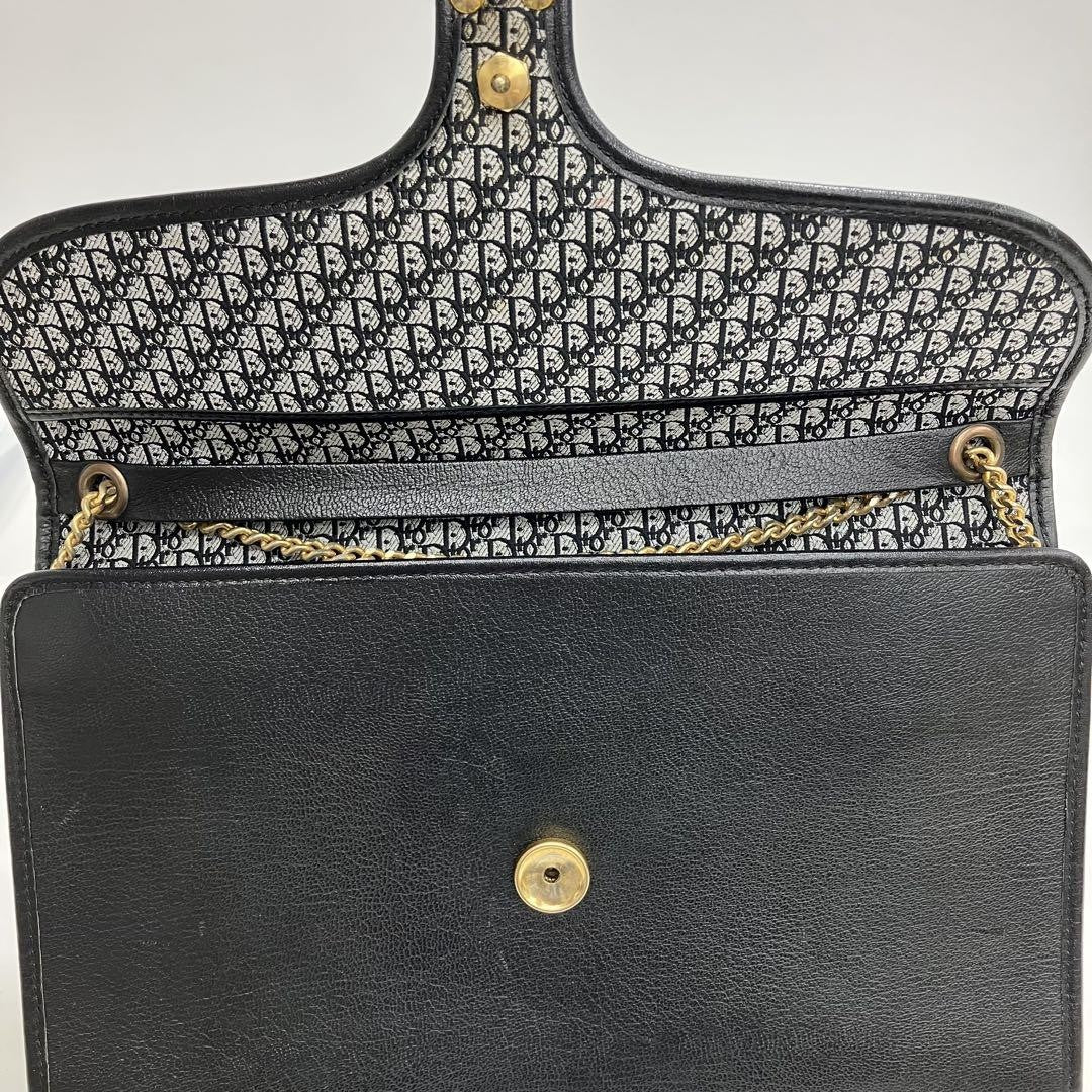 Christian Dior Shoulder Bag Purse Chain Logo Leather Black Authentic