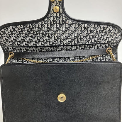 Christian Dior Shoulder Bag Purse Chain Logo Leather Black Authentic