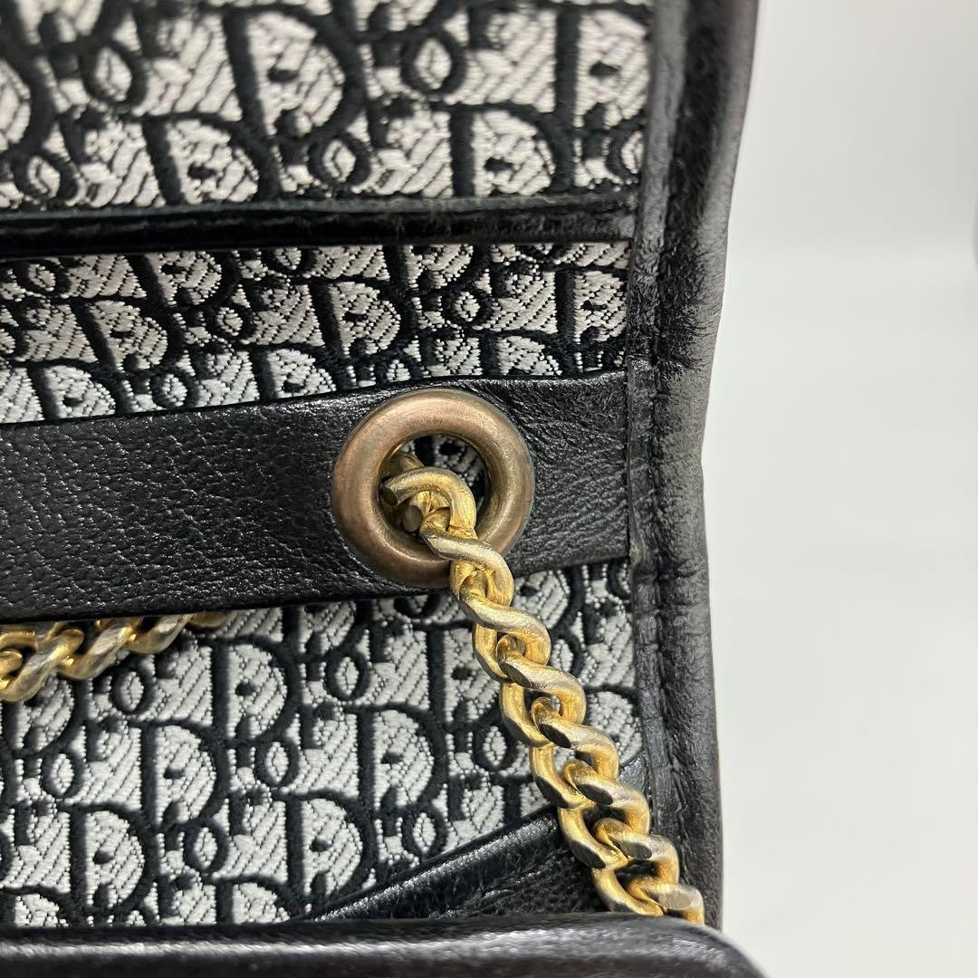 Christian Dior Shoulder Bag Purse Chain Logo Leather Black Authentic