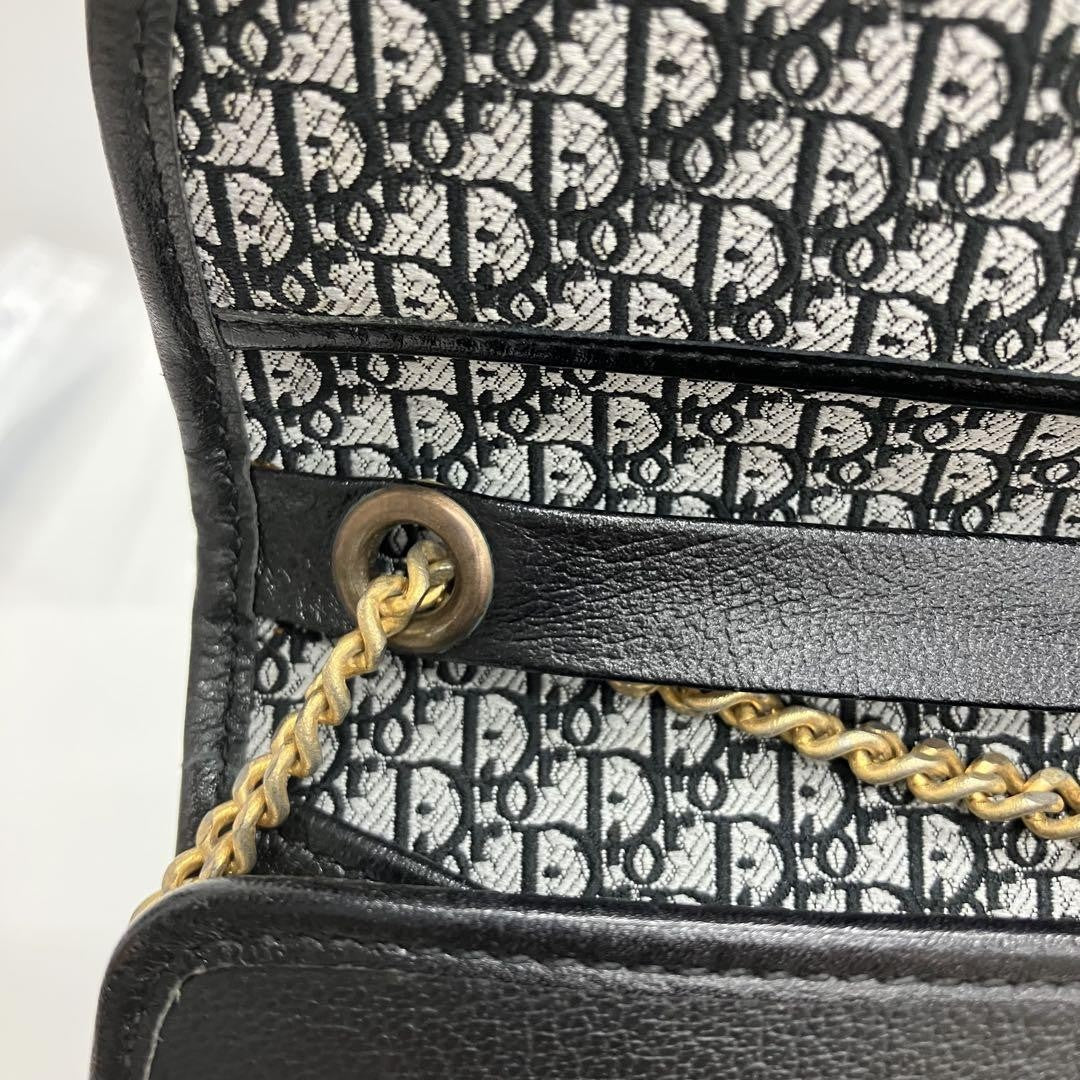 Christian Dior Shoulder Bag Purse Chain Logo Leather Black Authentic
