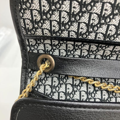 Christian Dior Shoulder Bag Purse Chain Logo Leather Black Authentic