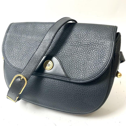 Christian Dior Shoulder Bag Purse CD Leather Dark Navy Authentic