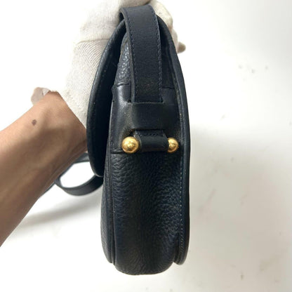 Christian Dior Shoulder Bag Purse CD Leather Dark Navy Authentic