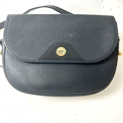 Christian Dior Shoulder Bag Purse CD Leather Dark Navy Authentic
