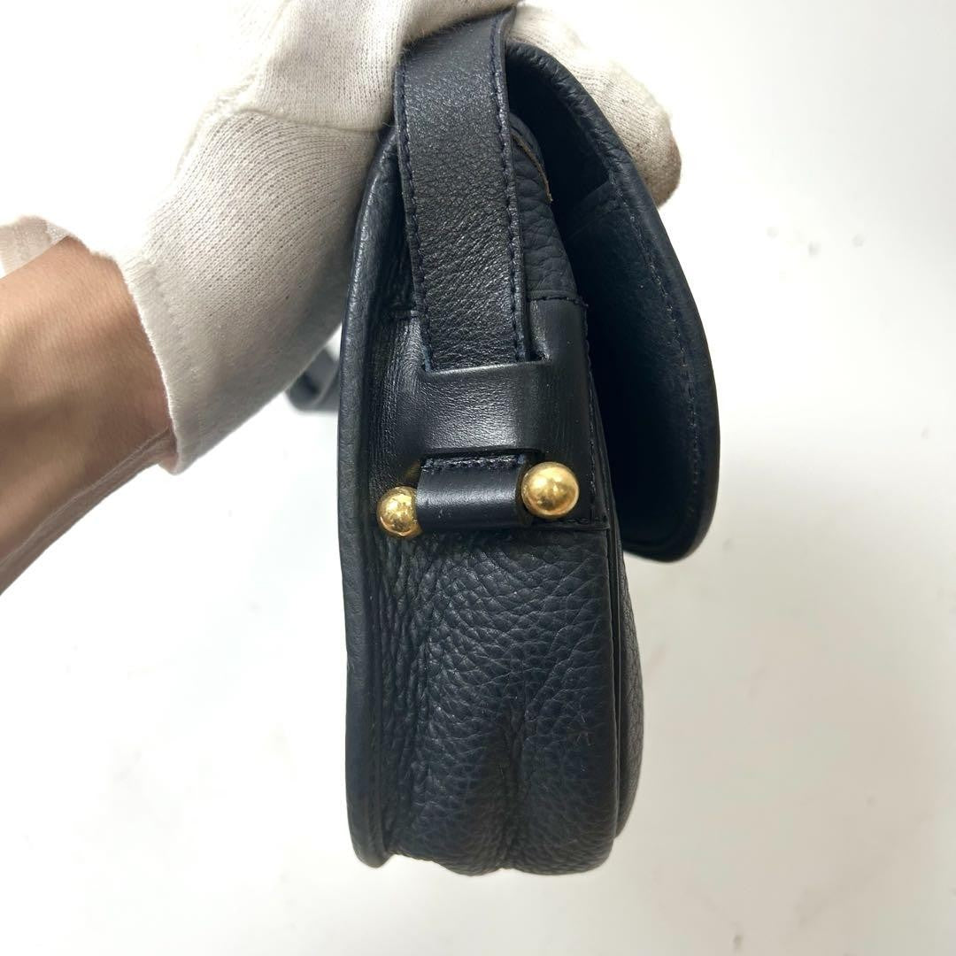 Christian Dior Shoulder Bag Purse CD Leather Dark Navy Authentic