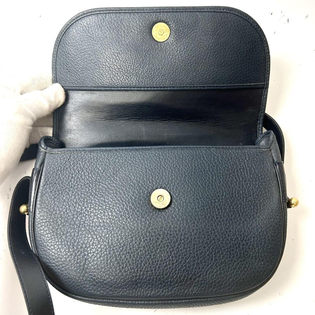 Christian Dior Shoulder Bag Purse CD Leather Dark Navy Authentic