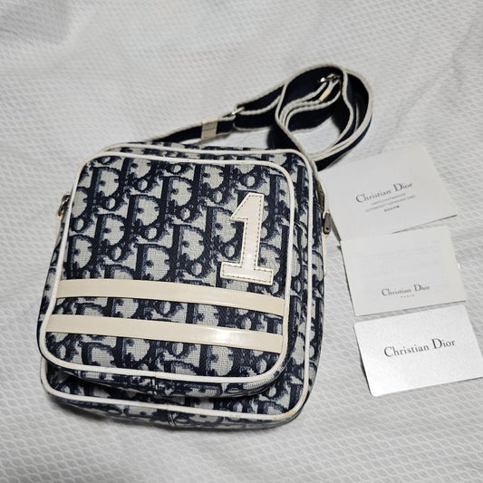 Christian Dior Shoulder Bag Purse Trotter No.1 White Navy Authentic