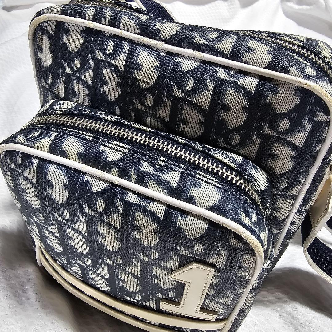 Christian Dior Shoulder Bag Purse Trotter No.1 White Navy Authentic