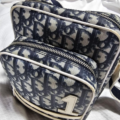Christian Dior Shoulder Bag Purse Trotter No.1 White Navy Authentic