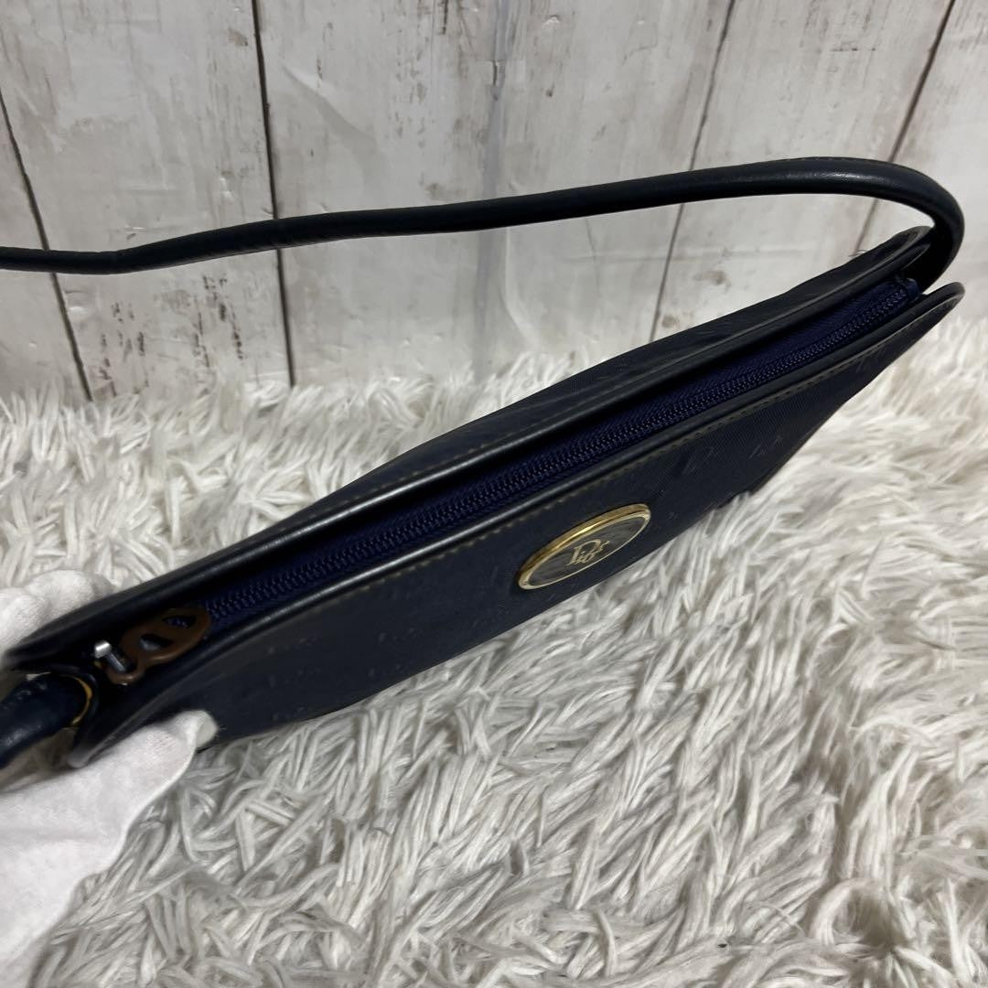 Christian Dior Shoulder Bag Purse Logo Leather Navy Authentic