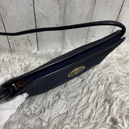 Christian Dior Shoulder Bag Purse Logo Leather Navy Authentic