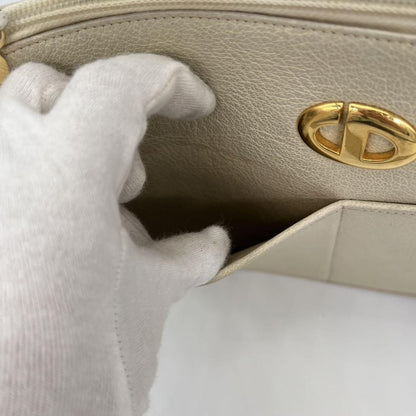 Christian Dior Shoulder Bag Purse CD Leather Off White White Authentic
