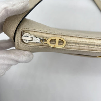 Christian Dior Shoulder Bag Purse CD Leather Off White White Authentic