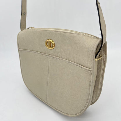 Christian Dior Shoulder Bag Purse CD Leather Off White White Authentic